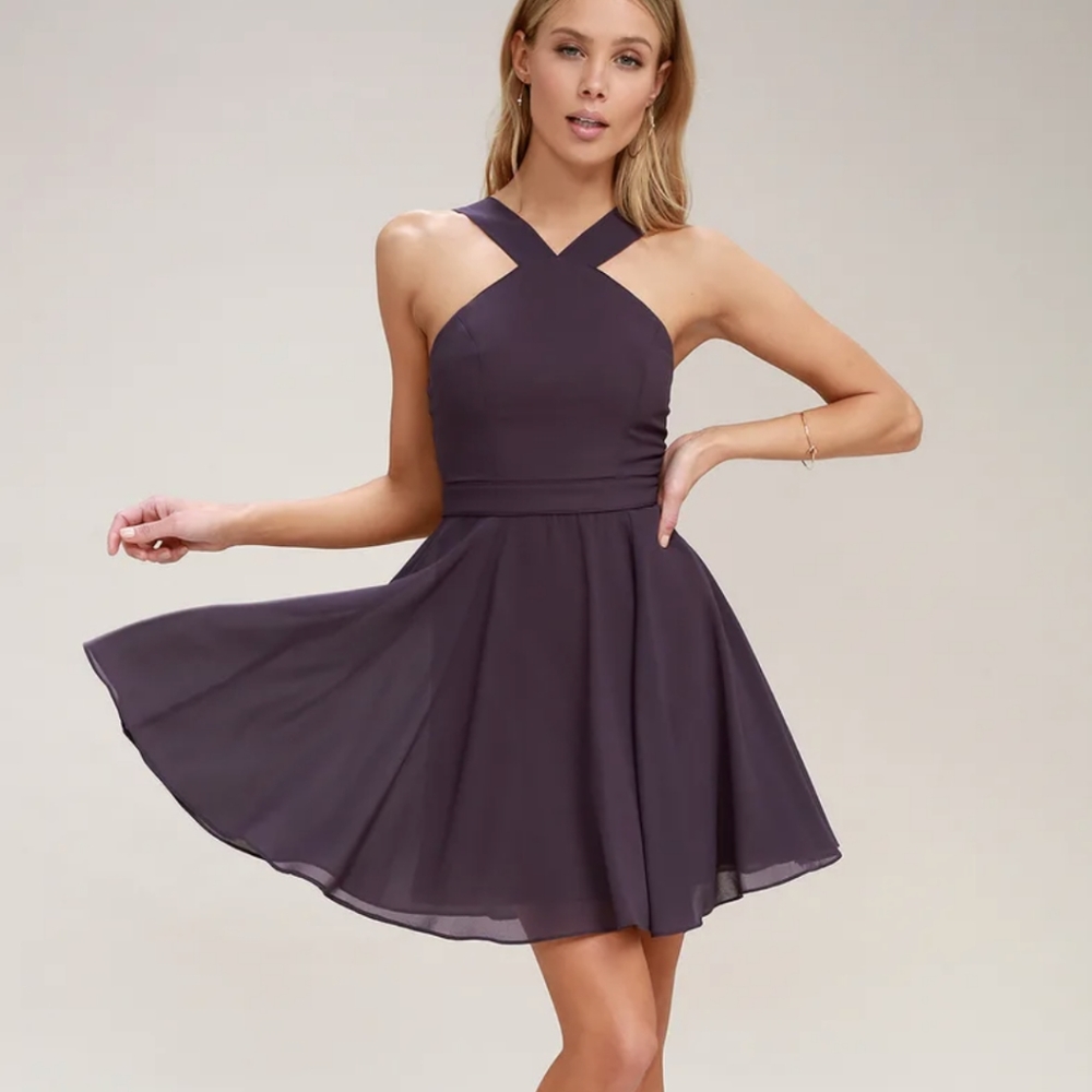 Lulu's Forevermore Dusty Purple Skater Dress Medium